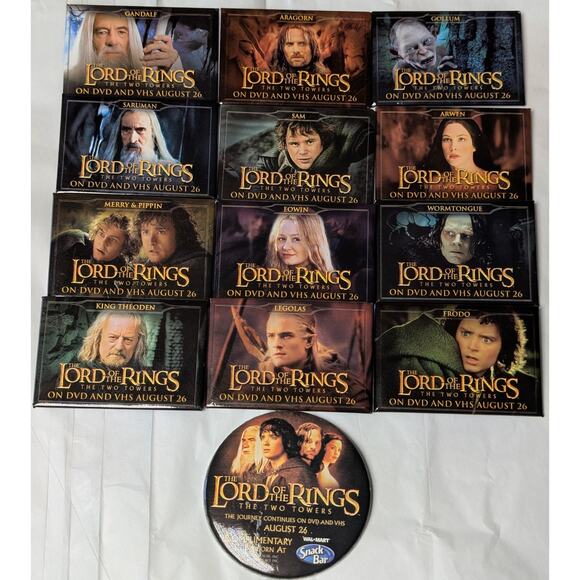 Lord Of The Rings: The Two Towers Movie Promo Pin Set 12 Character Plus 1 Button - Picture 3 of 3